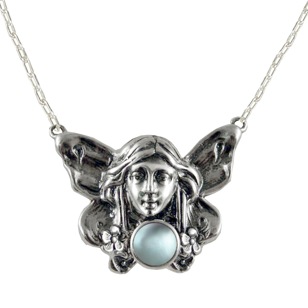 Sterling Silver Winged Fairy Aromatherapy Pendant Necklace With Blue Topaz